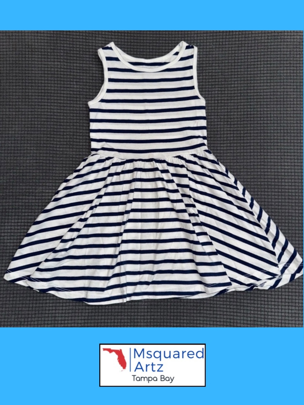 Carter's Girls Striped Dress Size 5T Navy White Sleeveless Twirl Cotton Casual